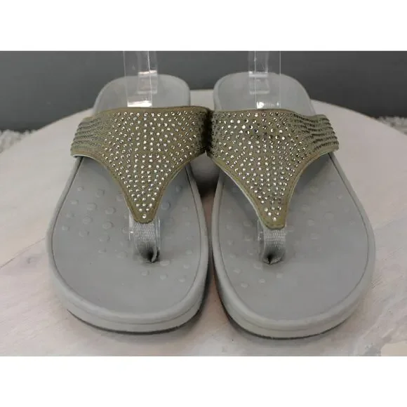 Vionic Naples Thong Sandals Studded Orthotic Gray 9 - Picture 2 of 7
